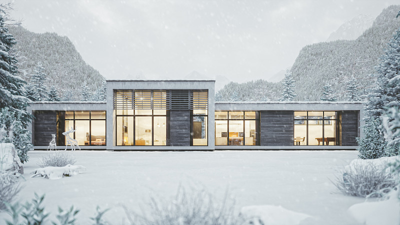雪天里的现代山屋图片素材