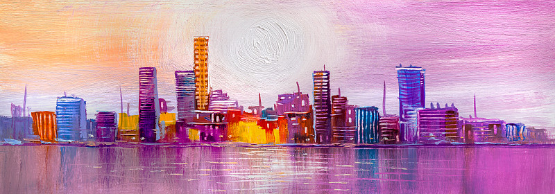 城市摩天大楼的抽象画。图片下载