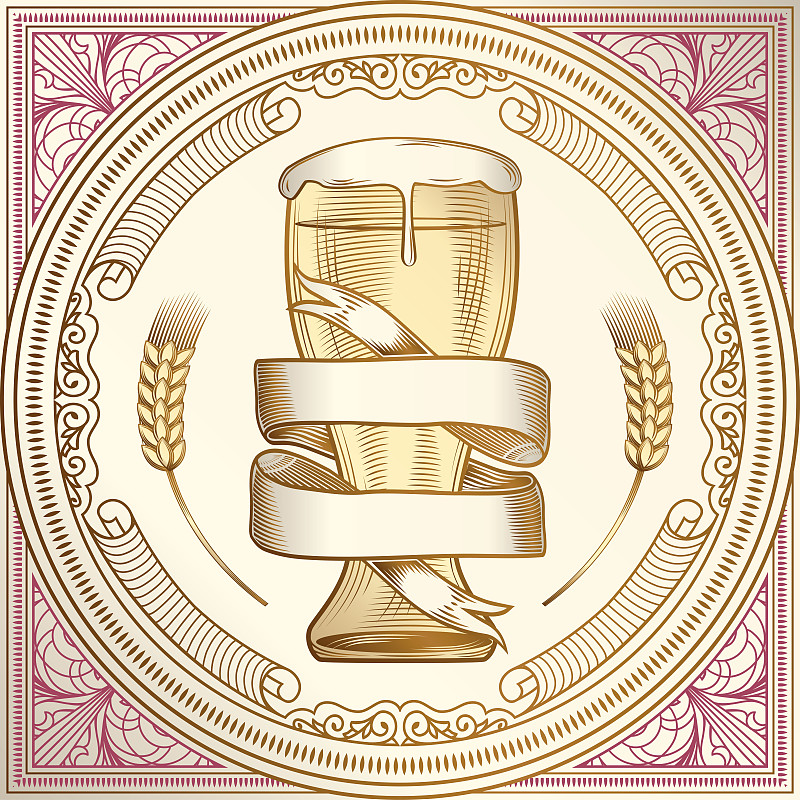 金色的啤酒杯装饰标志图片下载