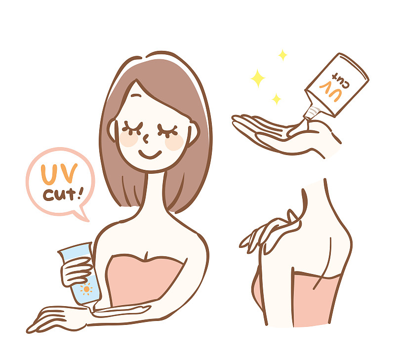 一个女人涂抹防晒霜的插图图片素材