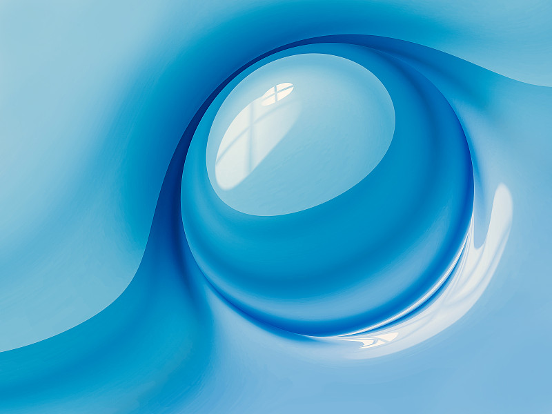 大蓝波水滴背景，气泡，扭曲的玻璃形状图片下载