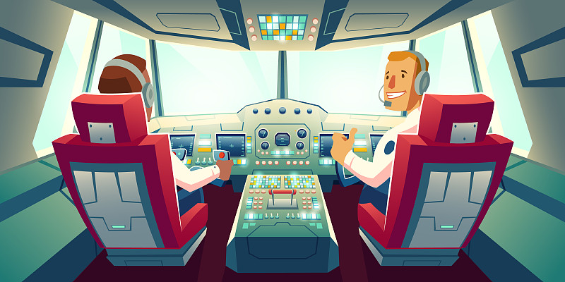 飞行员在喷气驾驶舱，机长和副驾驶飞机图片下载