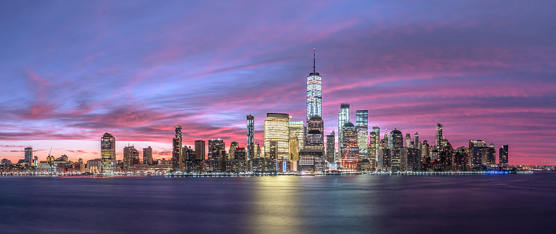 纽约，曼哈顿日出天际线，美国图片下载
