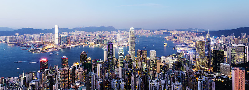 日落中国香港城市天际线和海港图片下载