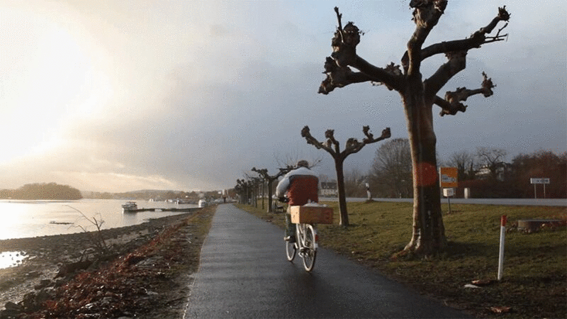 雨天沿河行驶的汽车和自行车图片下载