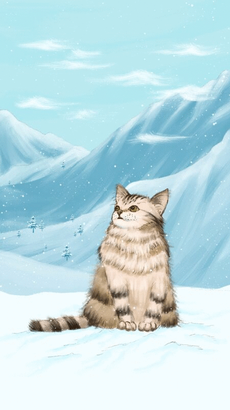 雪地里的猫插画动图图片下载