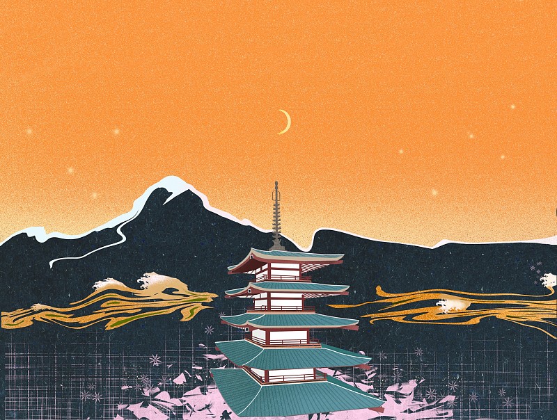 日本富士山和新仓山浅间神社图片下载