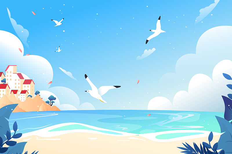 海边旅游夏季夏天暑假出游矢量背景插画图片