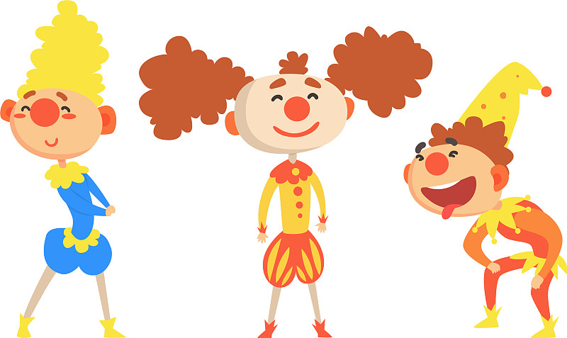 三套欢乐的节日小丑在彩色图片下载