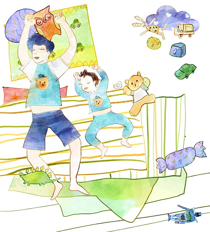 水彩插图的家庭与年幼的孩子图片下载