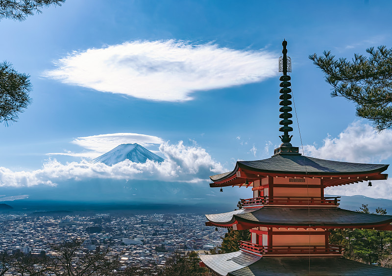 新仓山浅间神社与的富士山图片下载