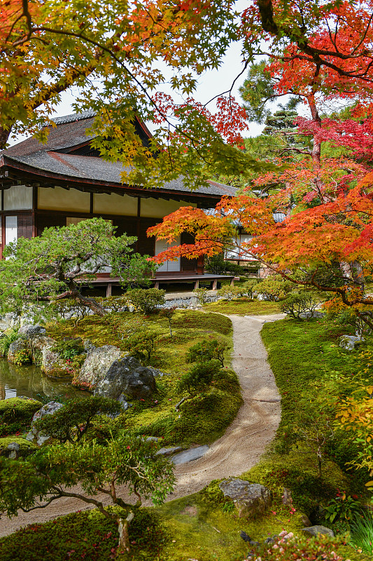 日本京都银阁寺庭院风光图片素材