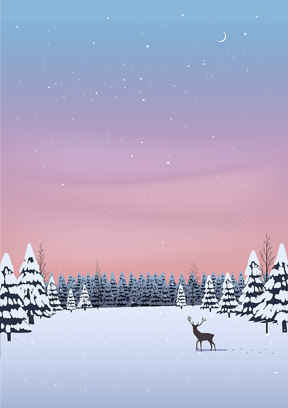 冬季，copyspace，景观，背景，自然，景观，雪，日落，鹿，森林图片下载