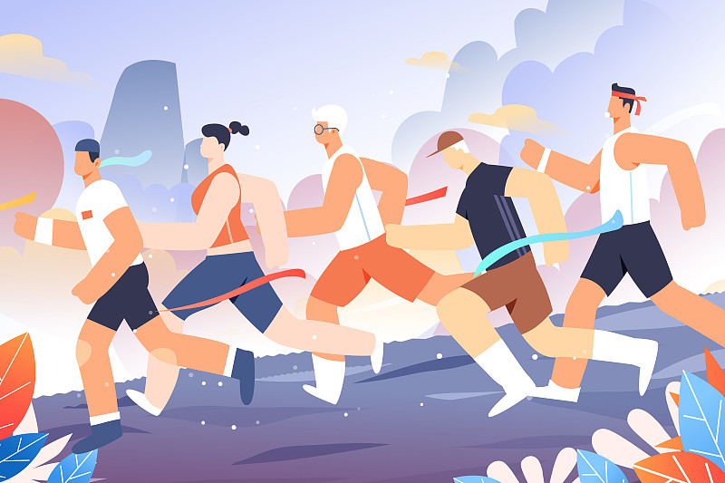 运动会夏季学生开学跑步冲刺高考加油比赛活动矢量插画下载