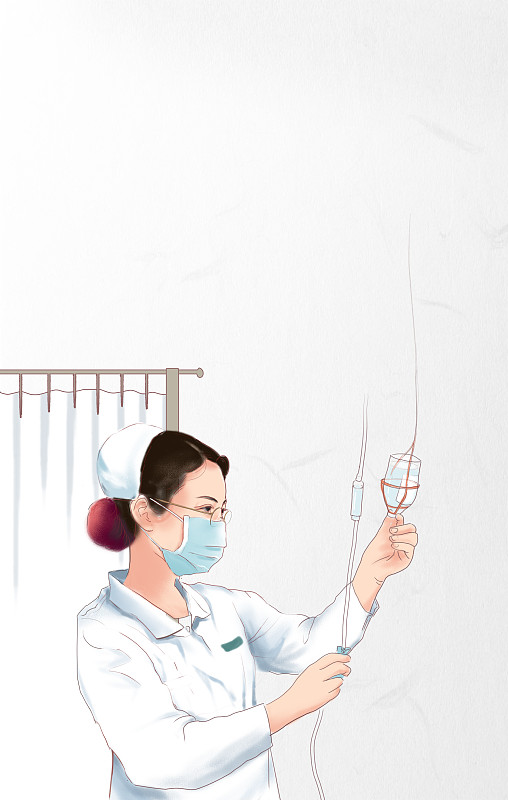 手绘护士输液护理插画图片