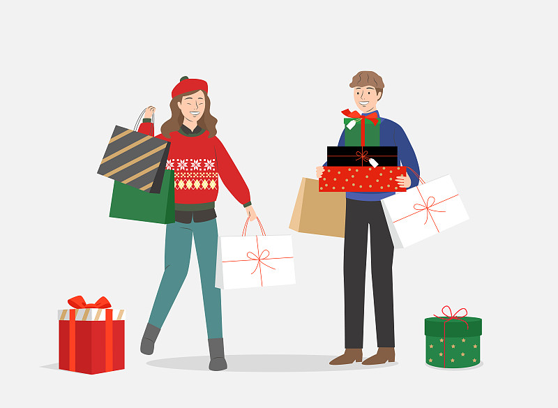 人们去购物，带着购物袋。大减价和冬季购物概念插图010图片下载