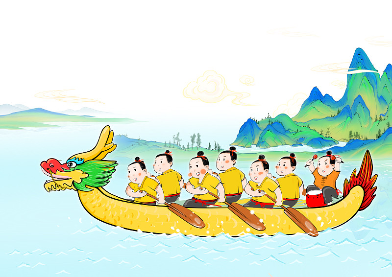 亚洲传统节日端午节插画划龙舟比赛下载