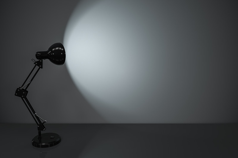 黑色简约台灯与照亮的桌面 3D渲染图片下载
