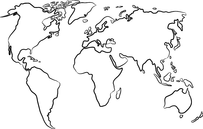 世界地形图黑白轮廓图图片