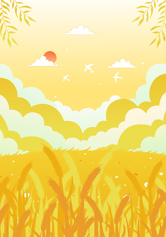 金色的秋天户外风景矢量插画图片