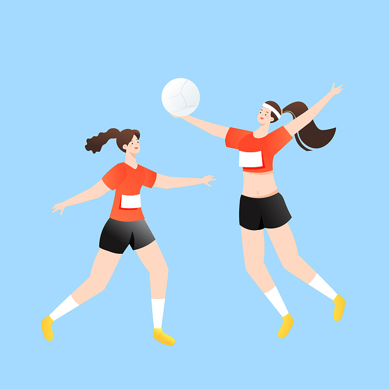 夏季女子排球比赛运动健身健康生活风景学生跑步运动会矢量插画图片