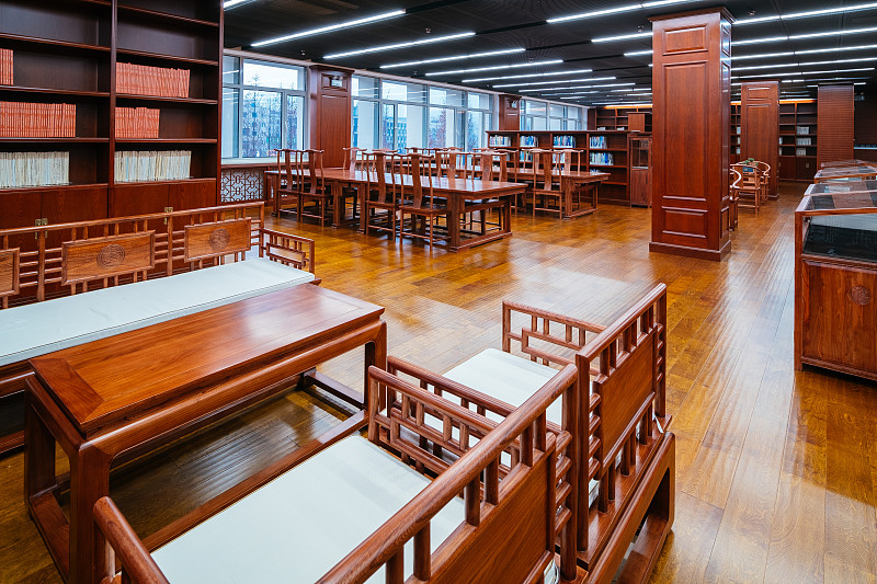 新中式风格装修的图书馆室内设计图片下载
