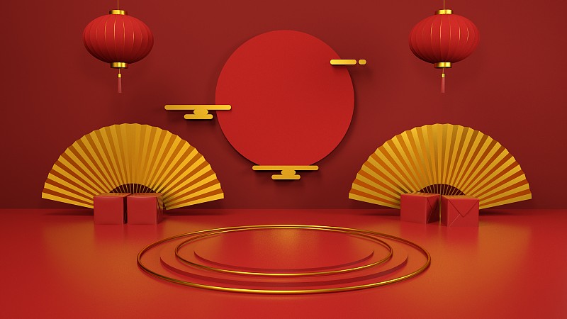 中国风喜庆红色电商产品展台图片下载