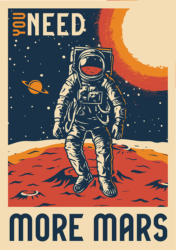 彩色复古火星探索海报图片素材