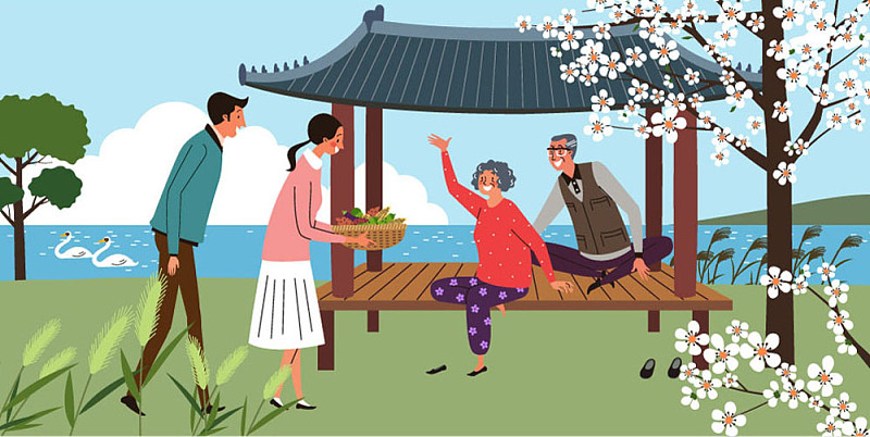 矢量插图的幸福家庭生活在农村的一面图片素材