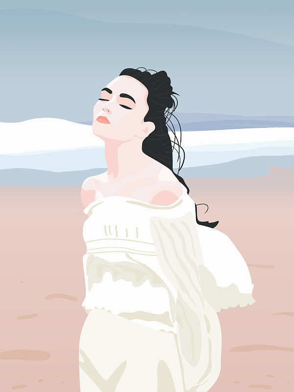 扁平人物-海边的女孩图片素材