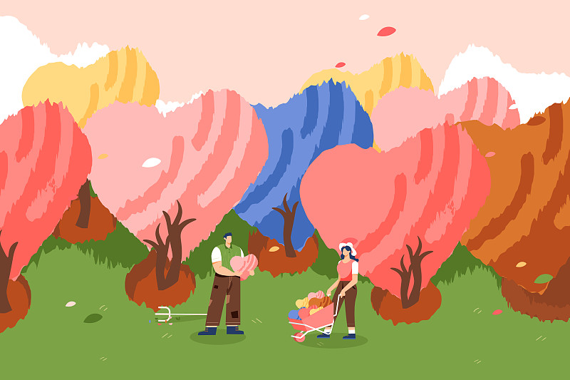 公益献爱心传递爱情感表达自然风景秋季情侣家人亲子出游矢量插画图片