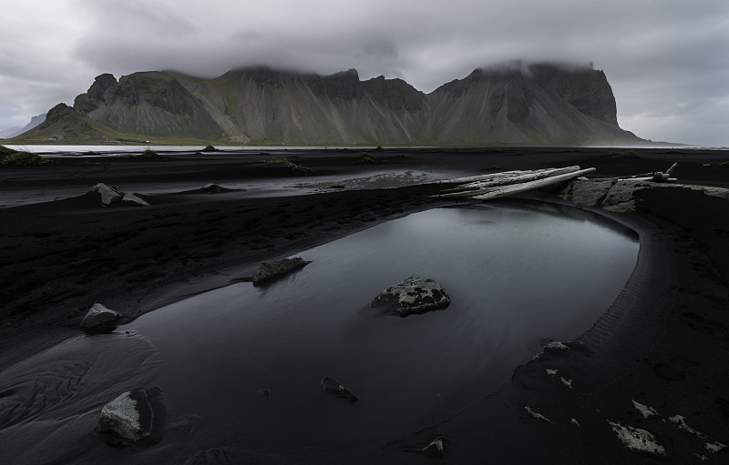 海和山对天空的风景，Hfn，冰岛图片素材