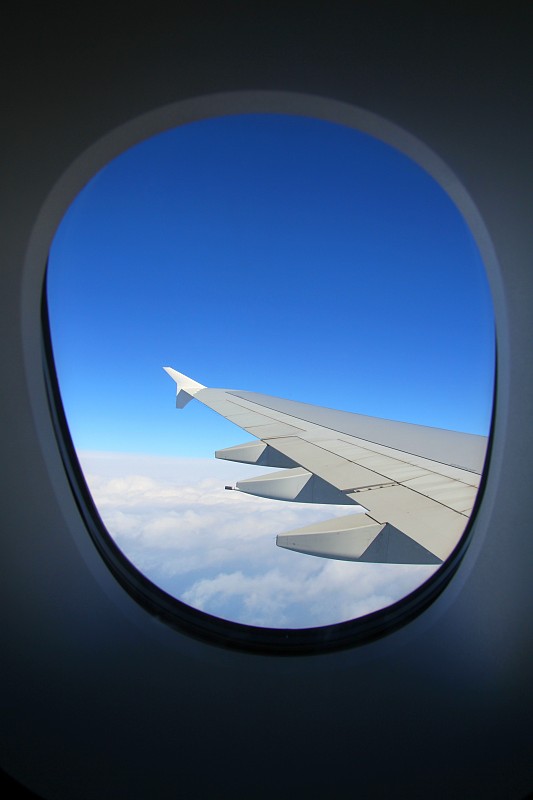 飞机机翼对天空的看法图片素材