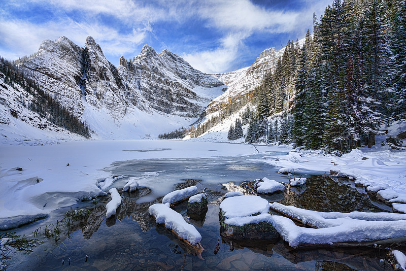 风景雪山对天空，金色，加拿大图片素材