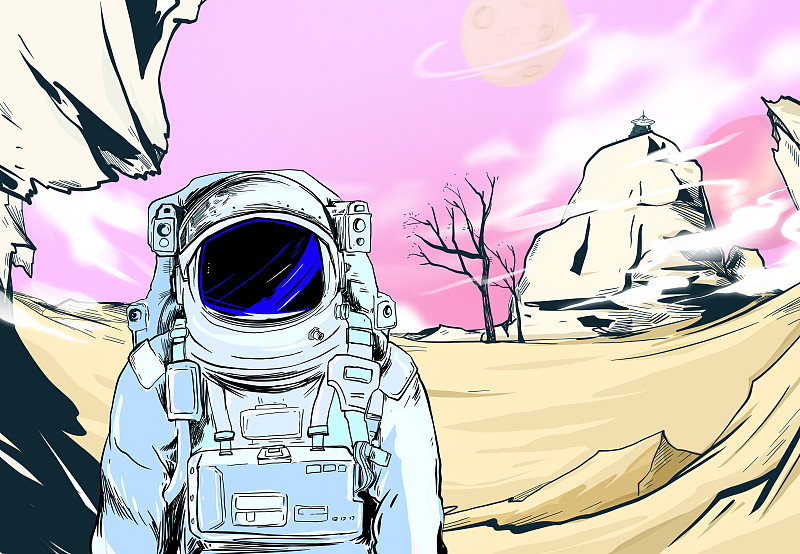 艺术插图宇航员登陆外星球图片素材