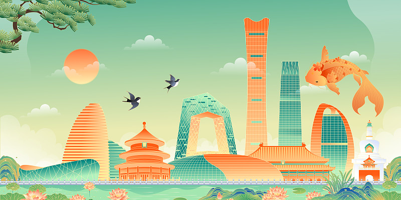 北京城市建筑群矢量插画图片