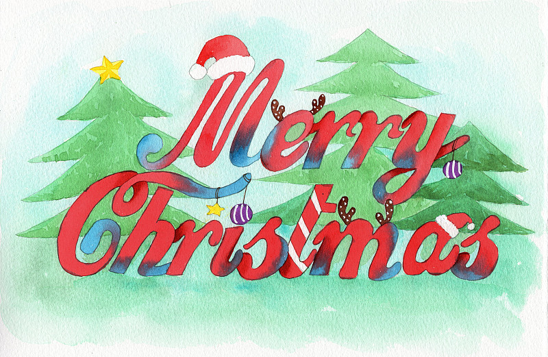 手绘水彩圣诞节元素素材插画下载
