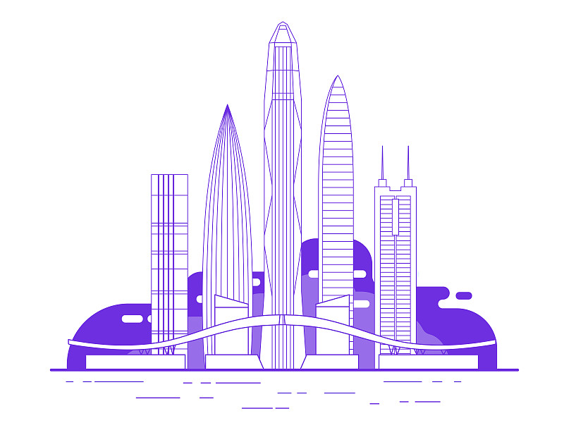 深圳天际线地标建筑城市线性矢量插画海报图片