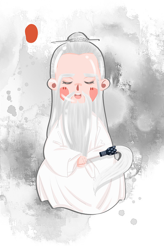 中国风可爱古代男性神仙老人插画图片