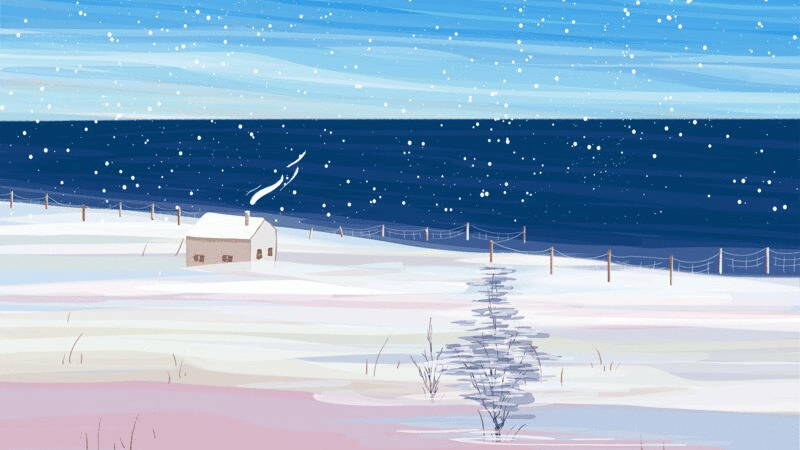 大雪纷分海边的冬天GIF动图插画下载