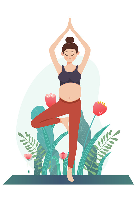 孕妇瑜伽动作母婴插画矢量插画图片