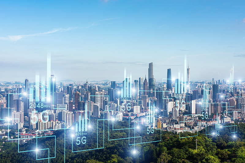 广州城市风光和5G科技概念图片下载