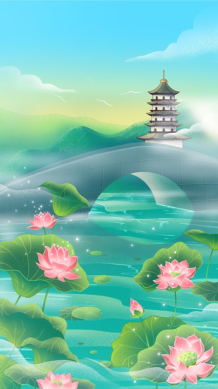 美丽中国｜城市主题插画（杭州西湖）下载