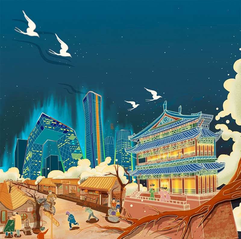 北京城市插画|过去与现在下载