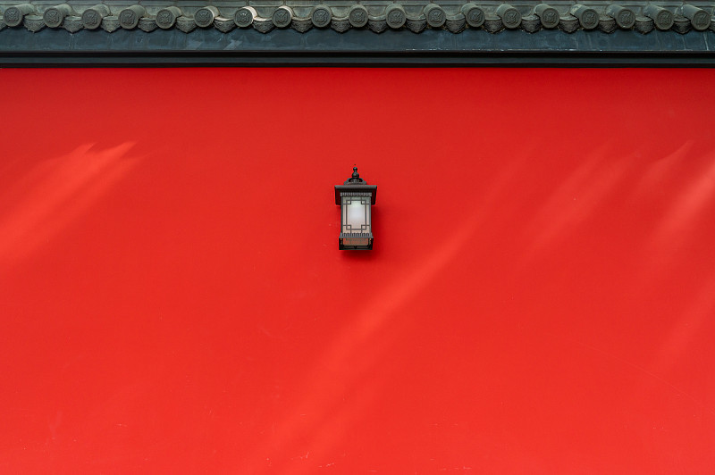 国潮复古故宫红色围墙墙面壁灯房檐图片下载