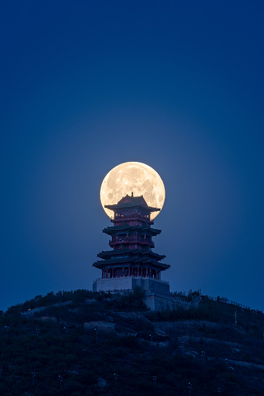 超级月亮与北京定都阁图片下载