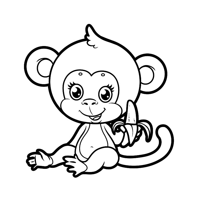 可爱的卡通微笑猴子香蕉轮廓图片