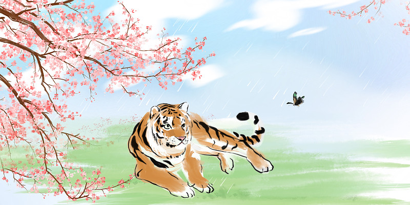 3虎年季节风景系列插画12幅春天节气清明立春图片