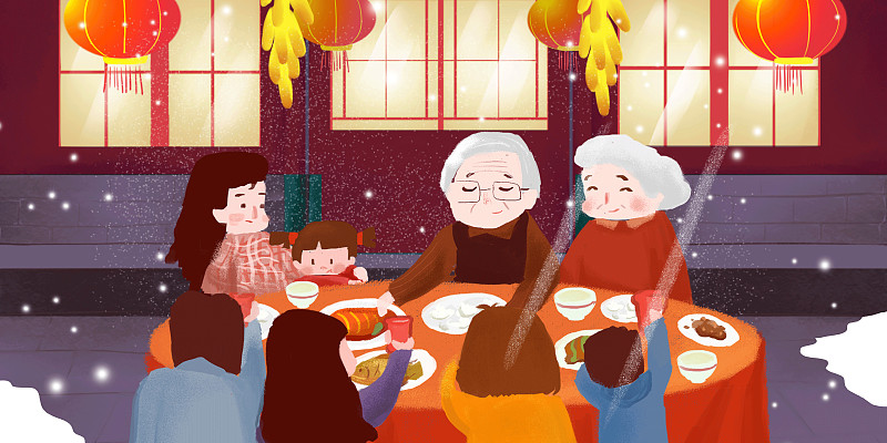 虎年新年春节一家人吃年夜饭图片下载