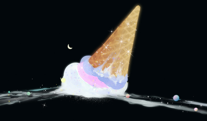 跌落星空的冰淇淋和融化的银河图片素材